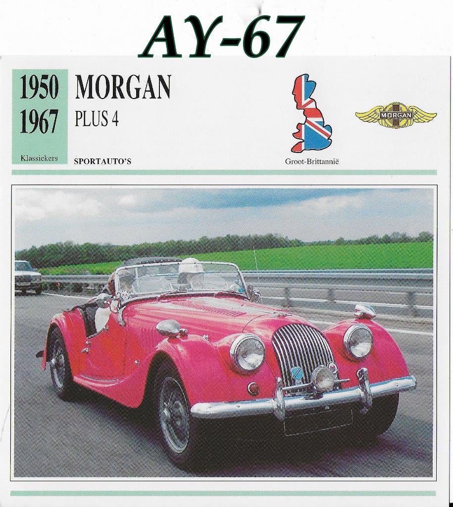 Ay67 autokaart morgan plus 4 ( 1950 - 1967 ), Ophalen of Verzenden, Zo goed als nieuw, Auto's