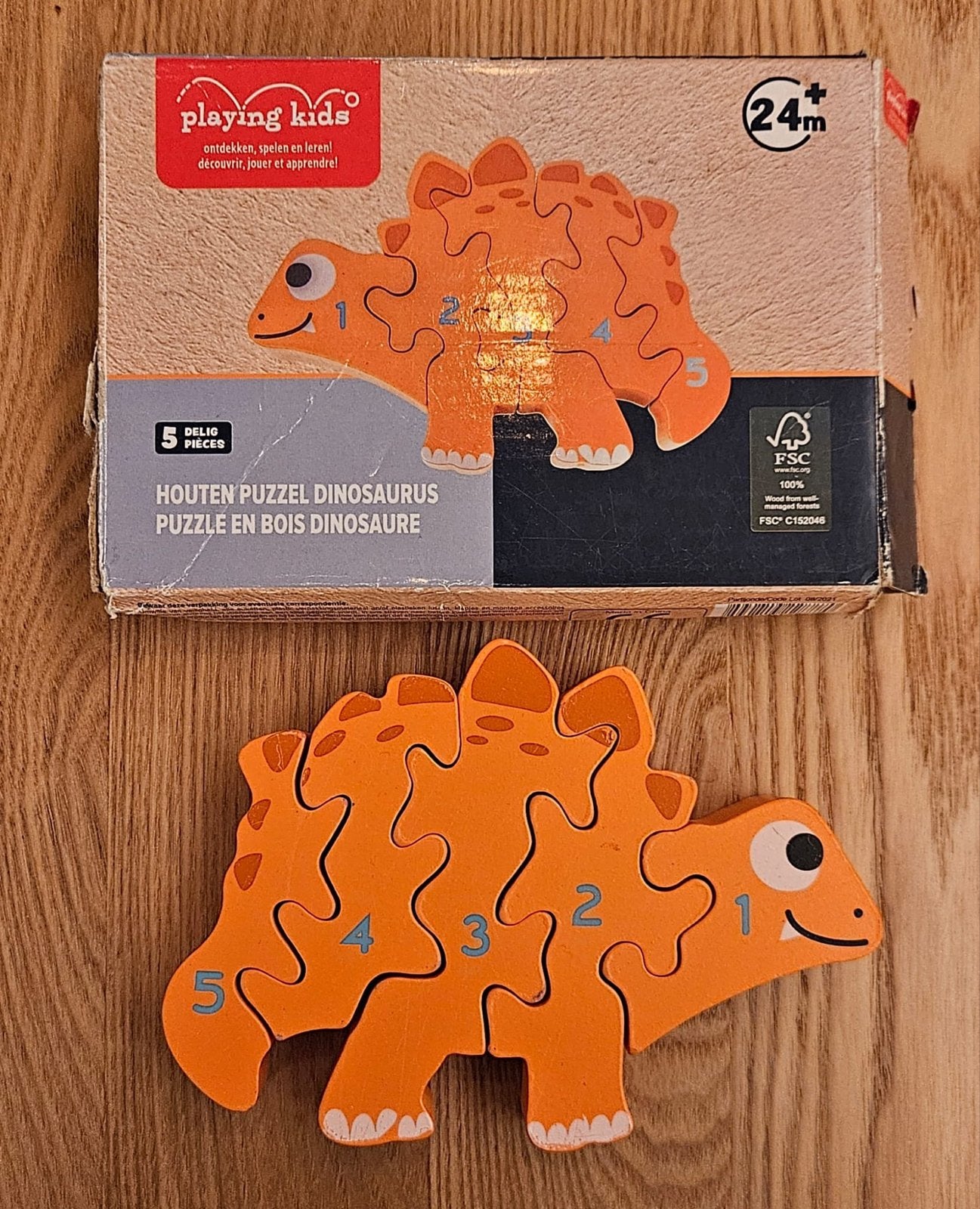 Houten Dinosaurus Puzzel - Playing Kids (24m+), Ophalen, 2 tot 4 jaar, Gebruikt, Van hout