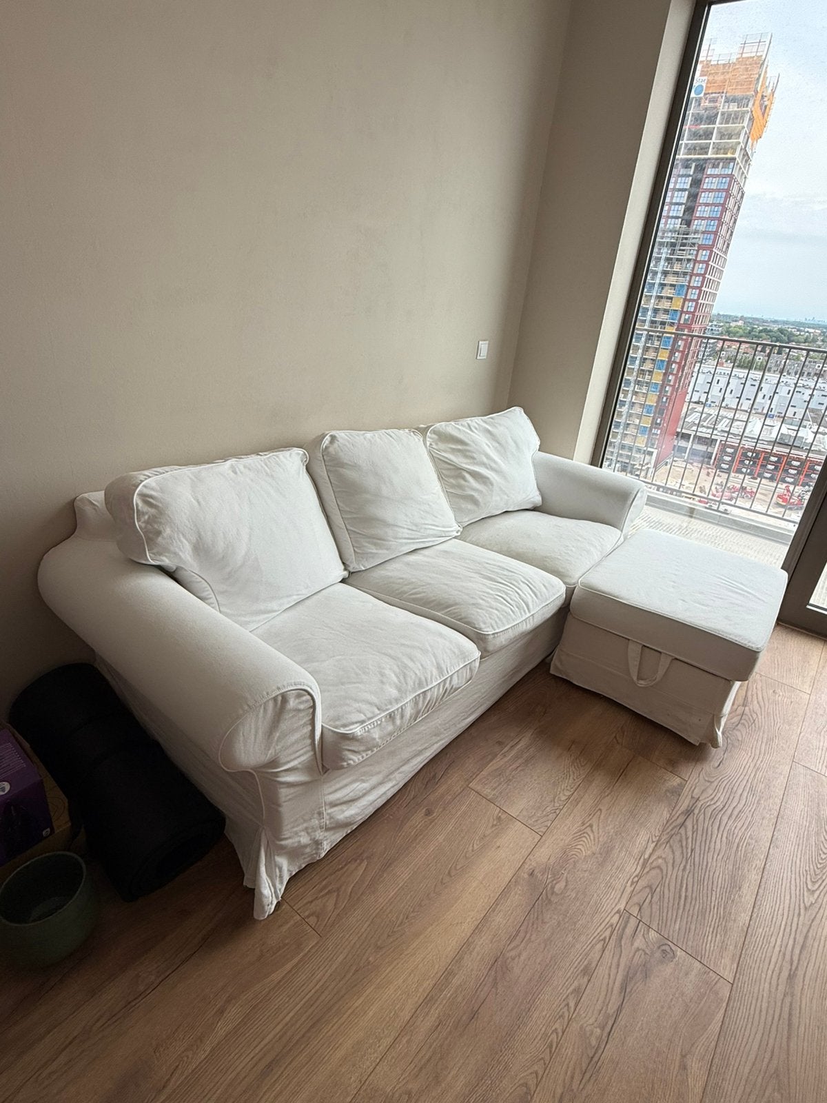 IKEA EKTORP 3-zitsbank + voetenbank wit, Ophalen, Gebruikt, Stof