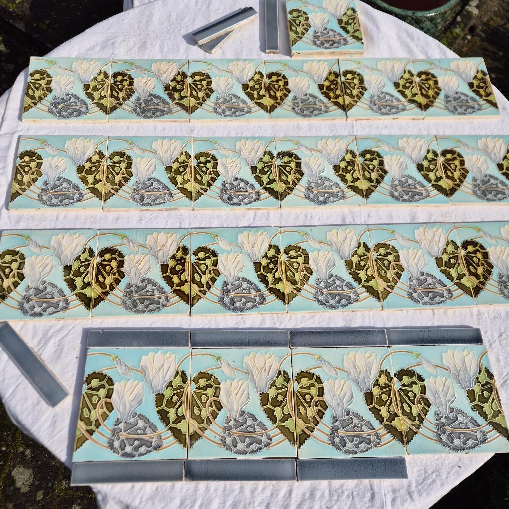 47 Jugendstil wandtegels opgelegde afbeelding witte bloem, Ophalen