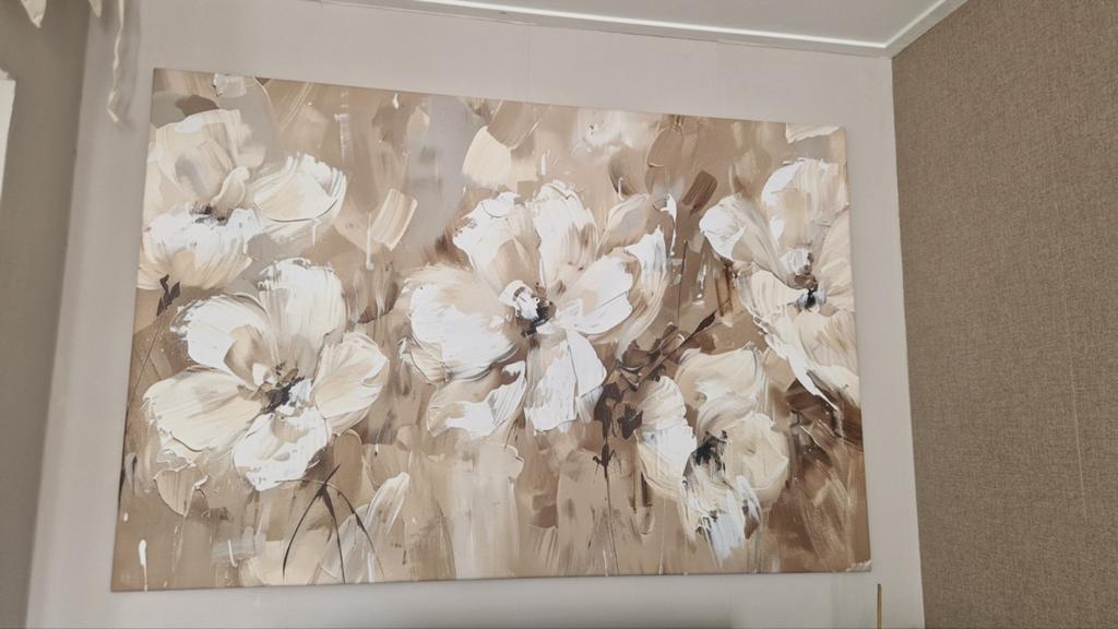 XXL Schilderij met Witte Bloemen - Abstracte Kunst, Ophalen