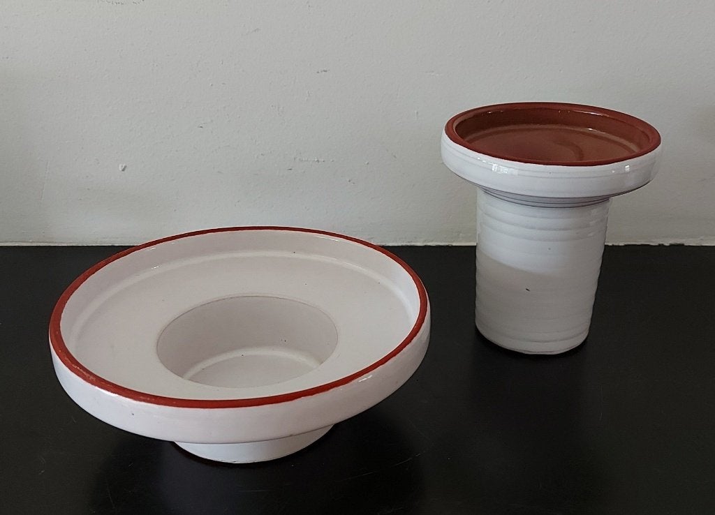 Vintage 2 schaaltjes keramiek bloemschikken wit '60s, Ophalen of Verzenden, Huis en Inrichting