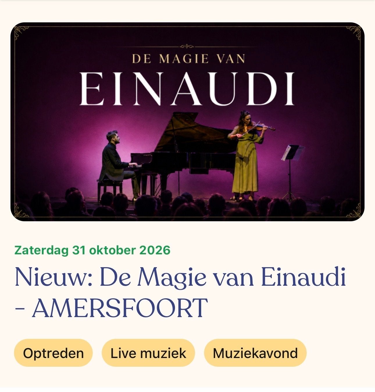 2 tickets over! De magie van Einaudi (Amersfoort), Eén persoon, Januari