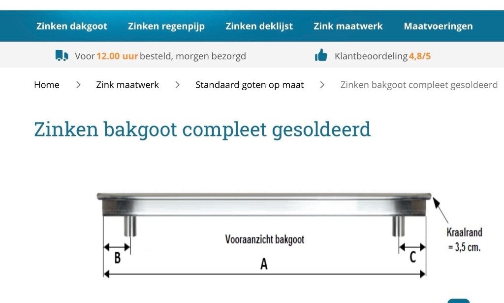 Dakgoot Zinken bakgoot nieuw! Wegens overcompleet, Ophalen, Nieuw, Zink, Dakgoot