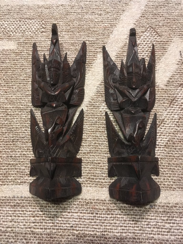 houten sculptuur beeld azie (2 stuks), Ophalen of Verzenden, 20 - 50 cm, Hout, Bruin