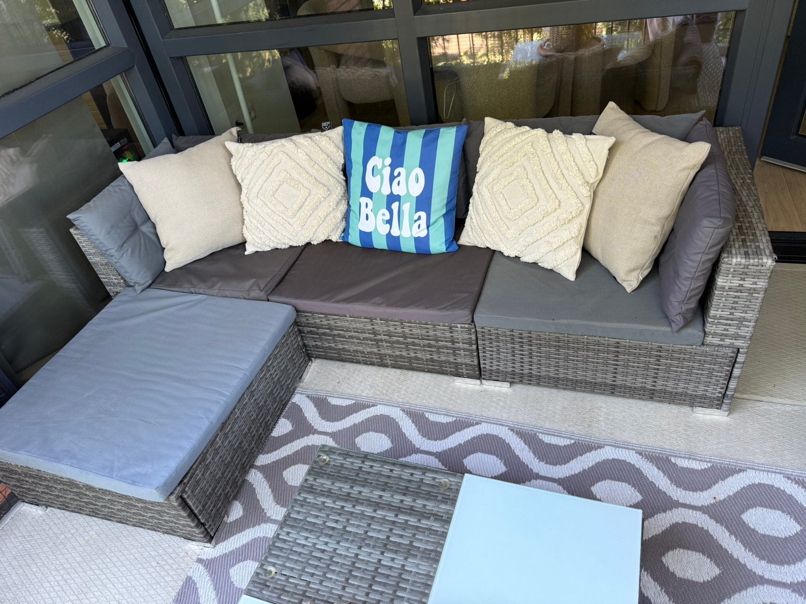 Leuke lage loungeset balkon, Ophalen, 4 zitplaatsen, Kunststof, Zo goed als nieuw