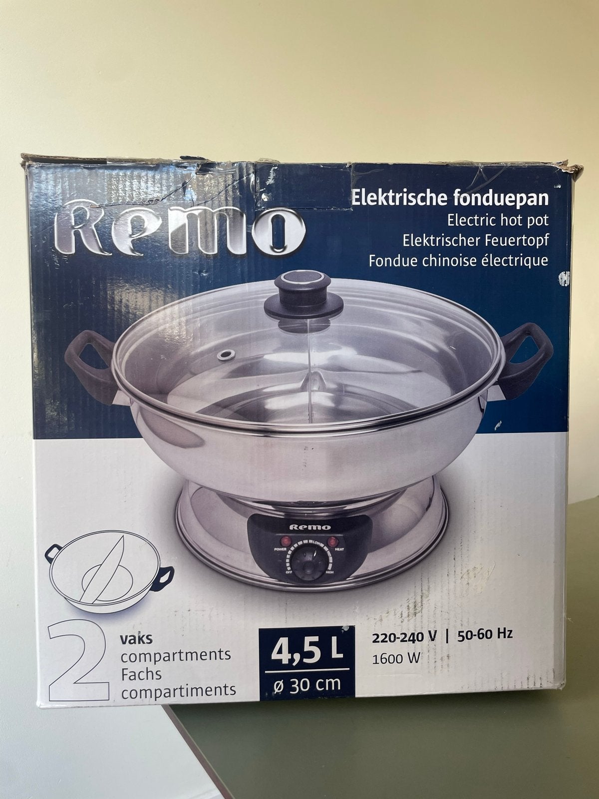 Remo Elektrische Fonduepan - 2 Compartimenten, 4.5L, Witgoed en Apparatuur, Ophalen, Nieuw, Elektrisch, Fonduepan