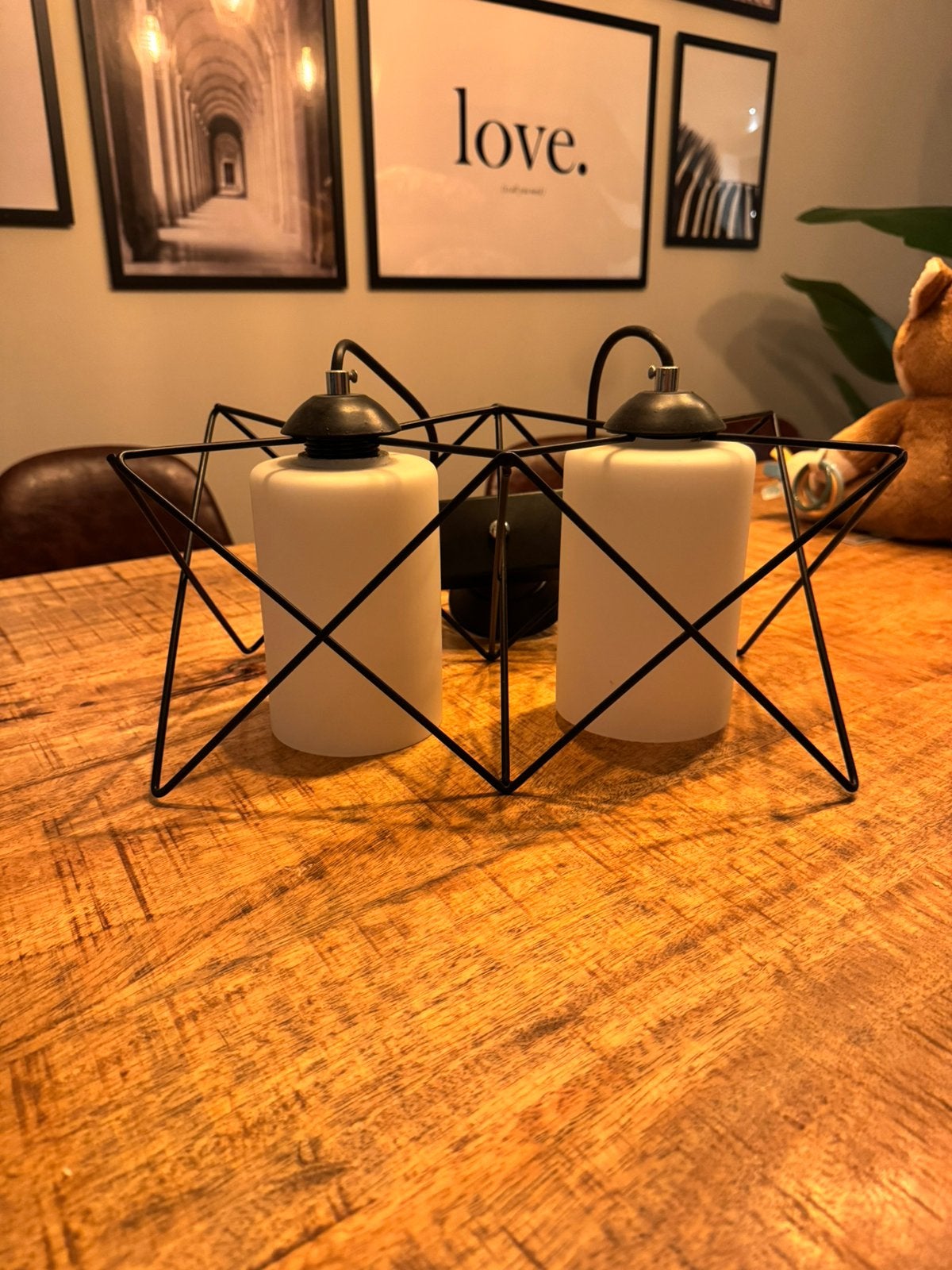 Modern Geometric 2-Light Pendant Lamp / Ceiling Light, Ophalen, Zo goed als nieuw, Glas, E14 (klein)