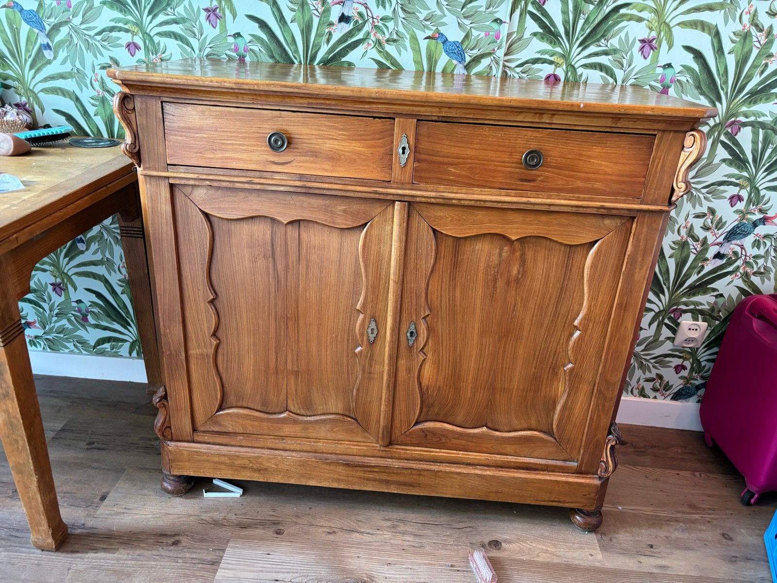 Klassiek Biedermeier Dressoir met Fijn Fineer en Houtsnijwer, Huis en Inrichting, Ophalen, Gebruikt, 100 tot 150 cm, Met lade(s)