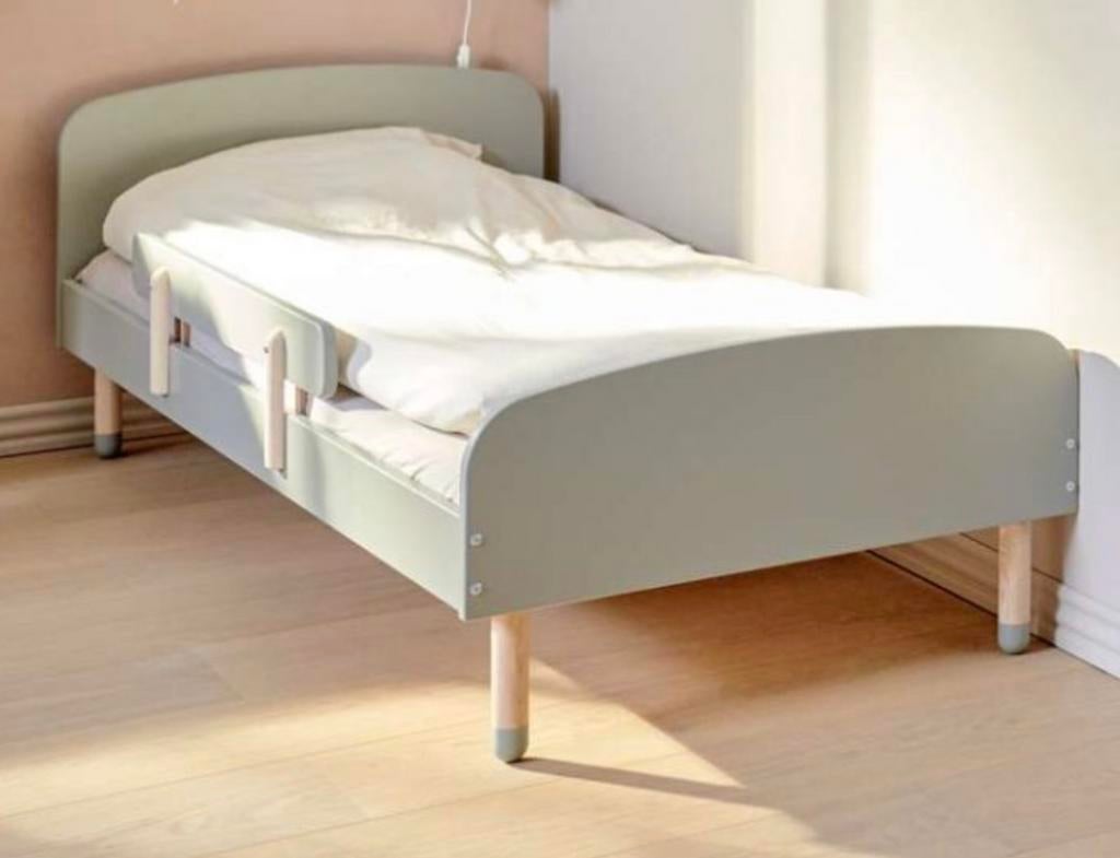 Flexa Dots Tienerbed Grijs (incl. lattenbodem), Ophalen, 85 tot 100 cm, Zo goed als nieuw, Lattenbodem