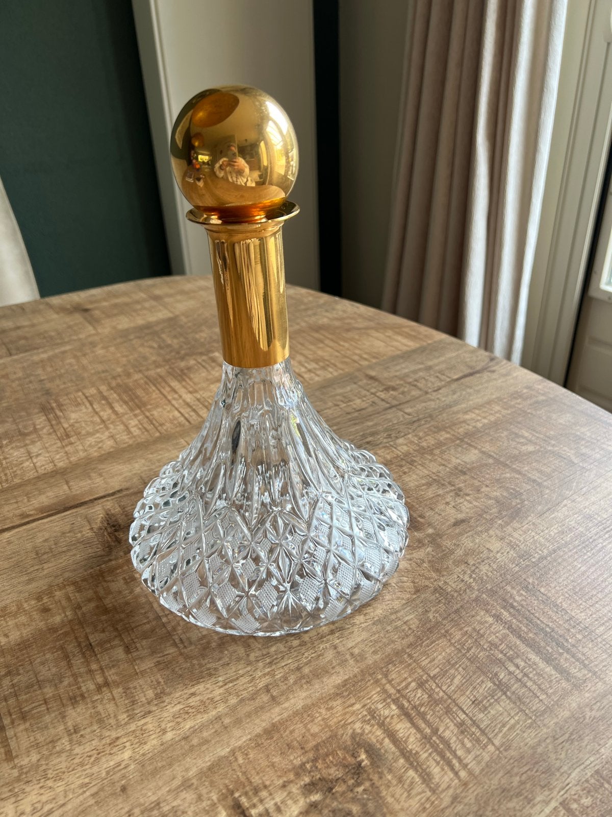 Loodkristallen Decanteer Karaf met Messing Dop, Ophalen of Verzenden