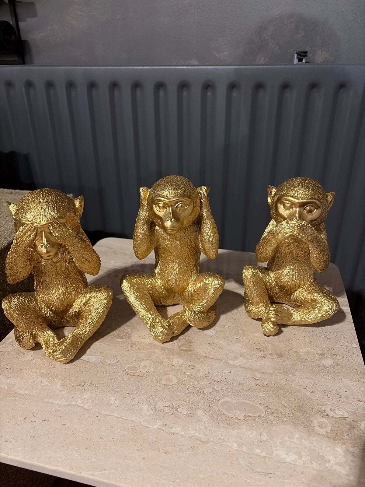 Set van 3 Gouden Apen Beeldjes: Horen, Zien, Zwijgen (20cm), Ophalen of Verzenden, Nieuw, Goud, Modern