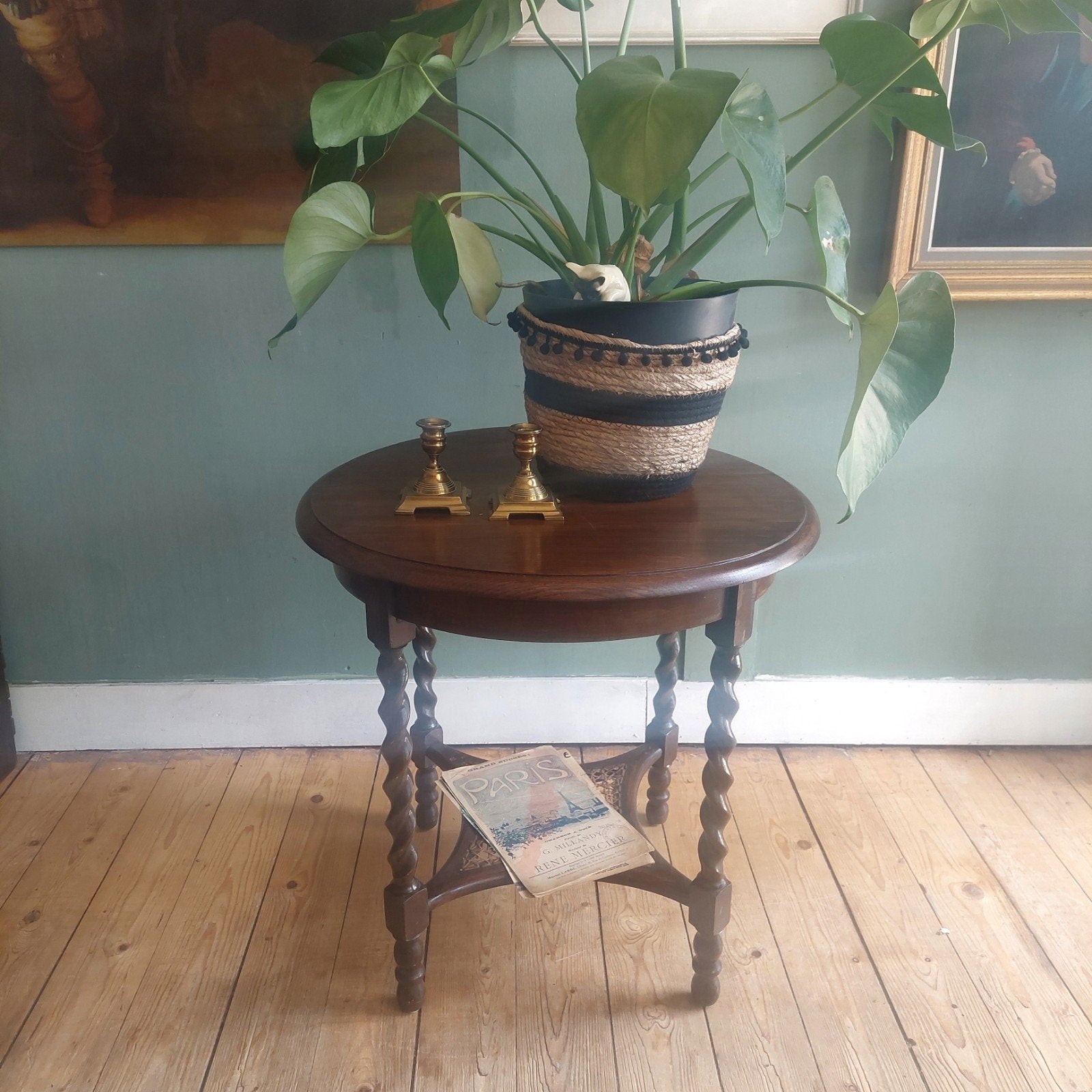 Antieke eiken bijzettafel met gedraaide poten (barley twist), Antiek en Kunst, Ophalen