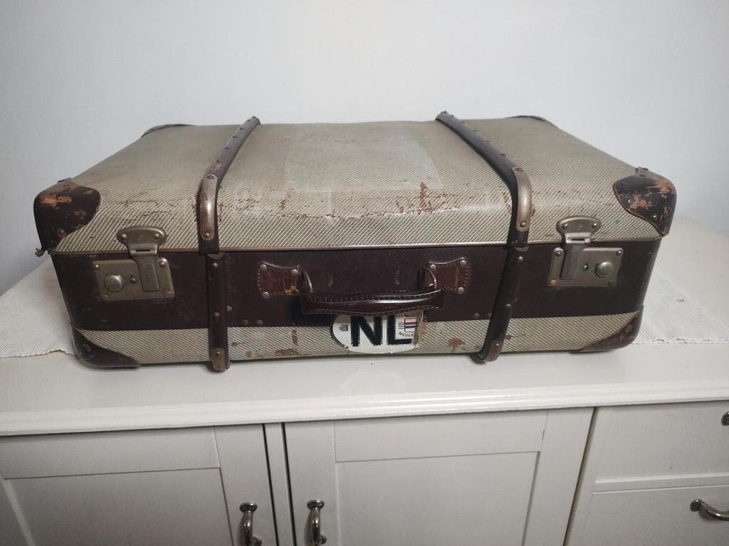K452 VINTAGE jaren 40 - 50 koffer van geperst karton, Sieraden, Tassen en Uiterlijk, Koffers, Overige materialen, Gebruikt, -