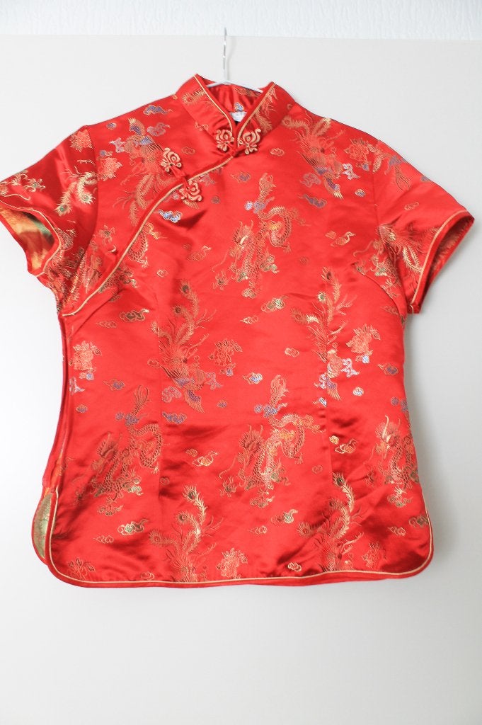 Alex Line classic rode chinese blouse maat XL, Alex Line, Verzenden, Maat 46/48 (XL) of groter, Zo goed als nieuw