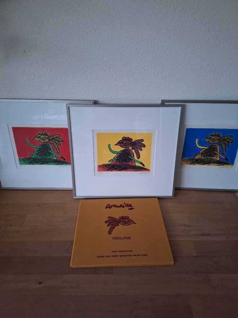 Corneille zeefdrukken ( 3 stuks) met certificaat, Ophalen, Overige technieken, Dieren, Papier