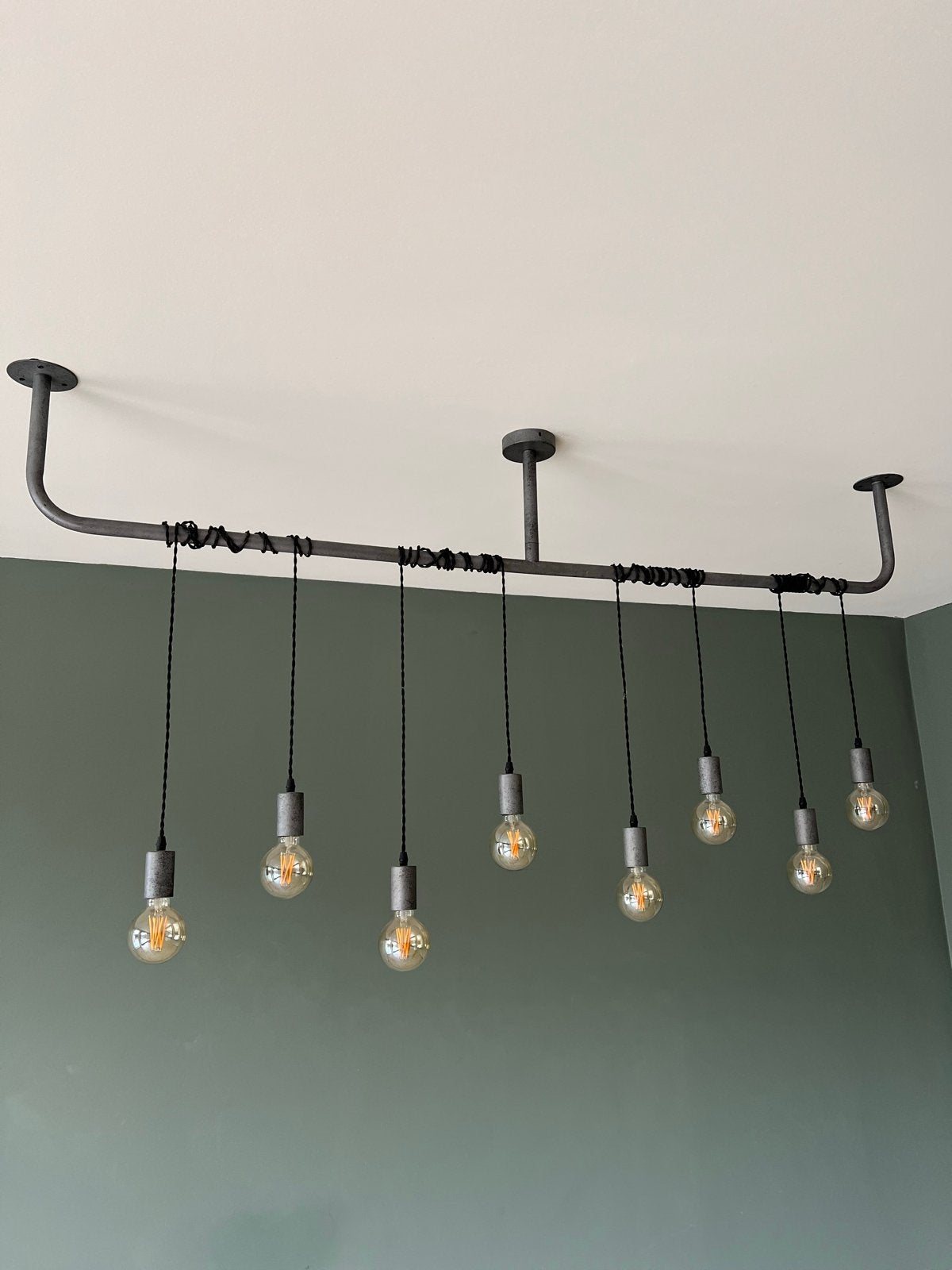Industriële hanglamp met 8 Edison lampen, Ophalen, Zo goed als nieuw, Metaal, E27 (groot)