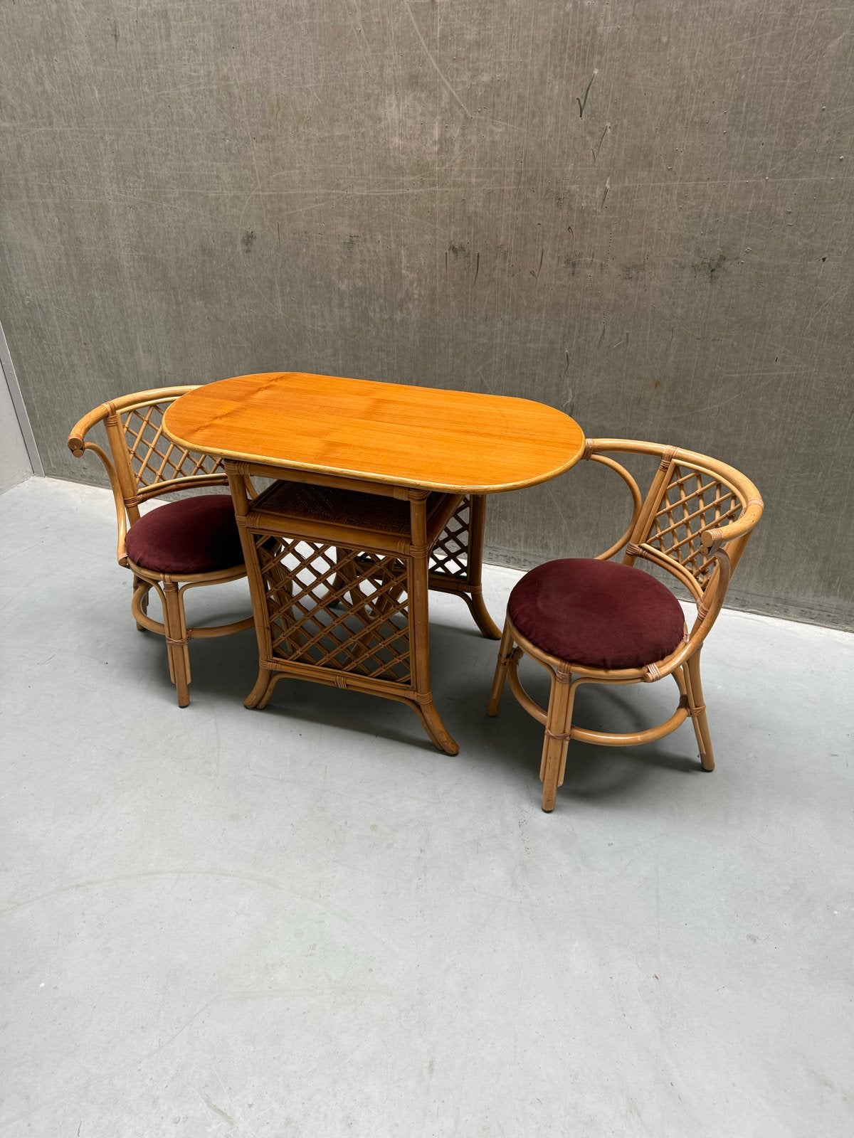 Vintage Rotan Bistroset - Tafel Met 2 Stoelen, Ophalen, Overige materialen, Gebruikt, X