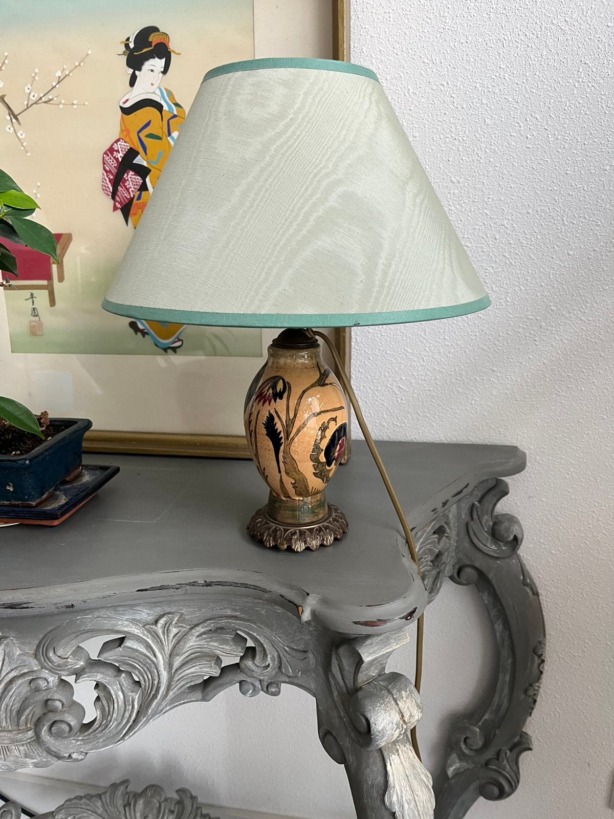 Rozenburg, lamp op bronzen voet, circa 1887, Ophalen of Verzenden