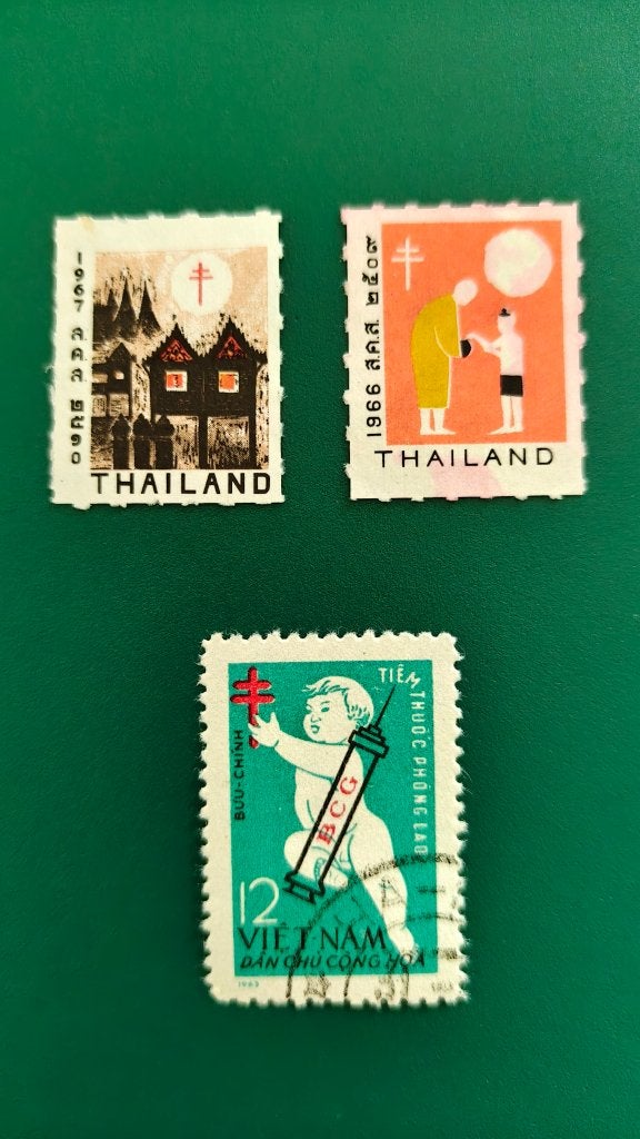 Thailand/Vietnam : 3x TBC sluitzegel jaren 60, Verzenden, Dier of Natuur