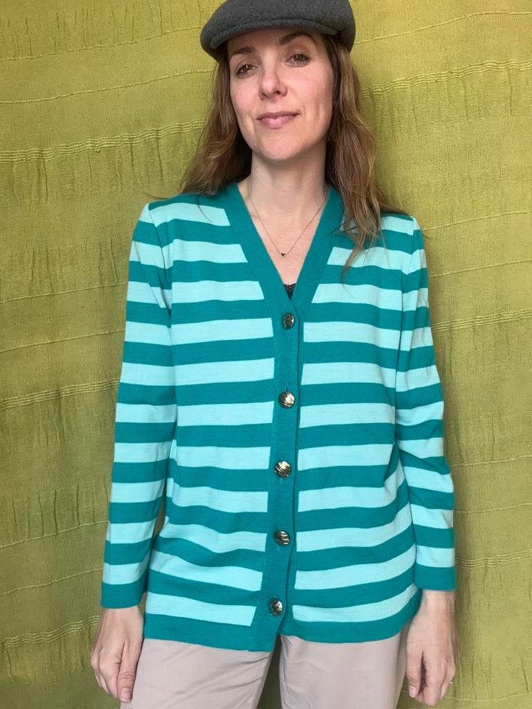 Vintage vest - gestreept / strepen - groen/turquoise, Hgv, Hgv, Maat 42/44 (L), Ophalen of Verzenden