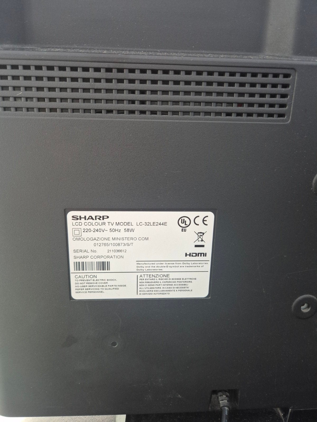 Tv Sharp, Ophalen, 40 tot 60 cm, 50 Hz, Sharp