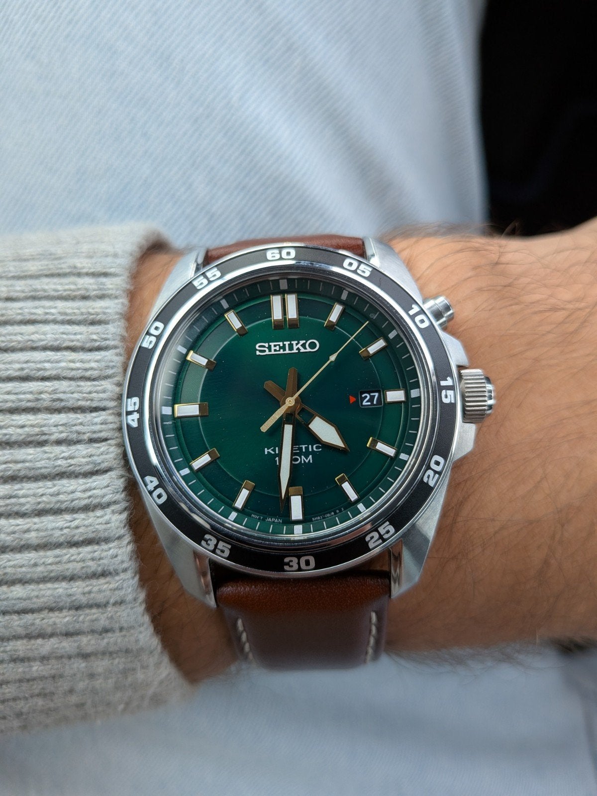 Seiko Kinetic SKA791P1 - compleet met doosje, Seiko, Leer, Polshorloge, Ophalen of Verzenden