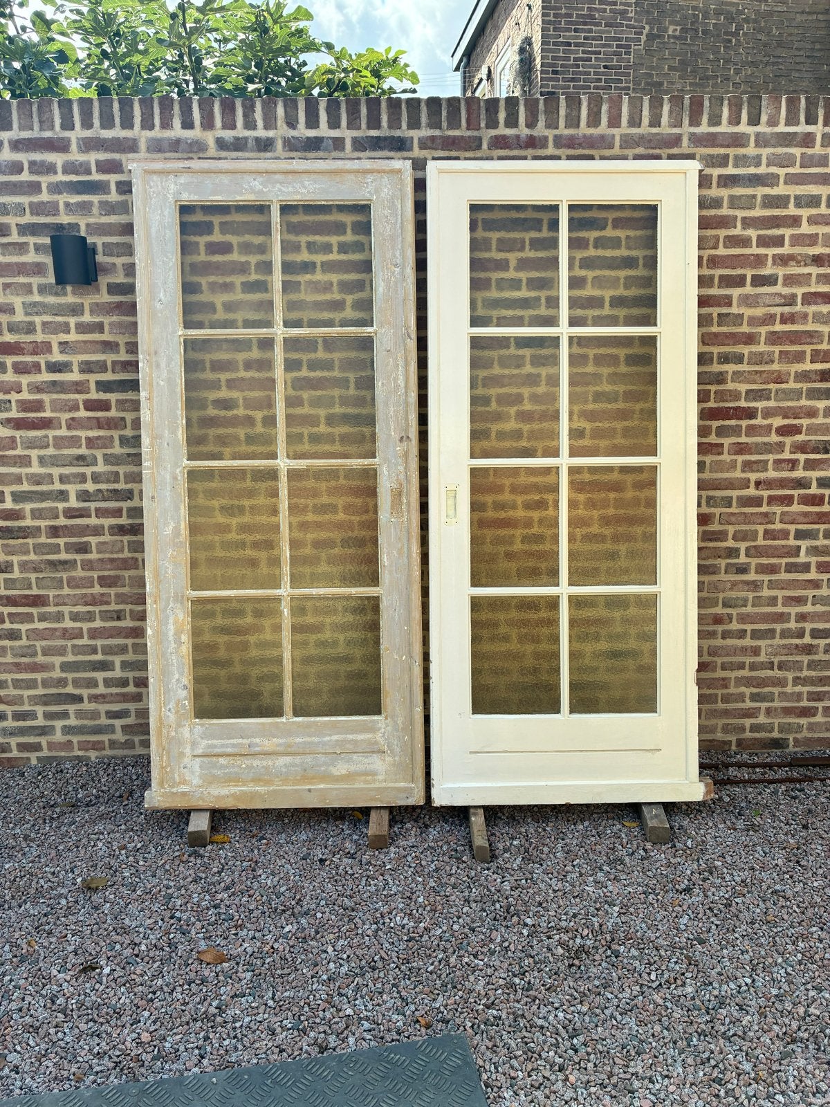 Oude ensuite deuren met kathedraal glas, Gebruikt, 120 cm of meer, Binnendeur, Ophalen of Verzenden