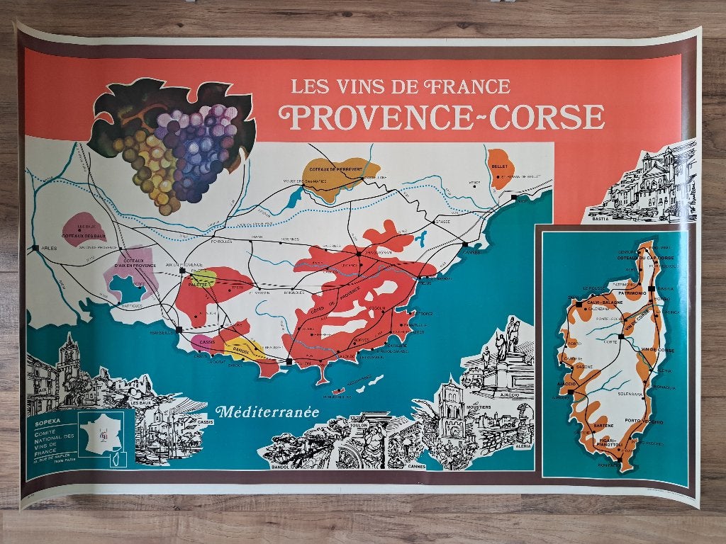 Sopexa poster wijngebied Provence - Corse, Verzamelen, Deurposter of groter, Rechthoekig Liggend, Ophalen of Verzenden, Zo goed als nieuw