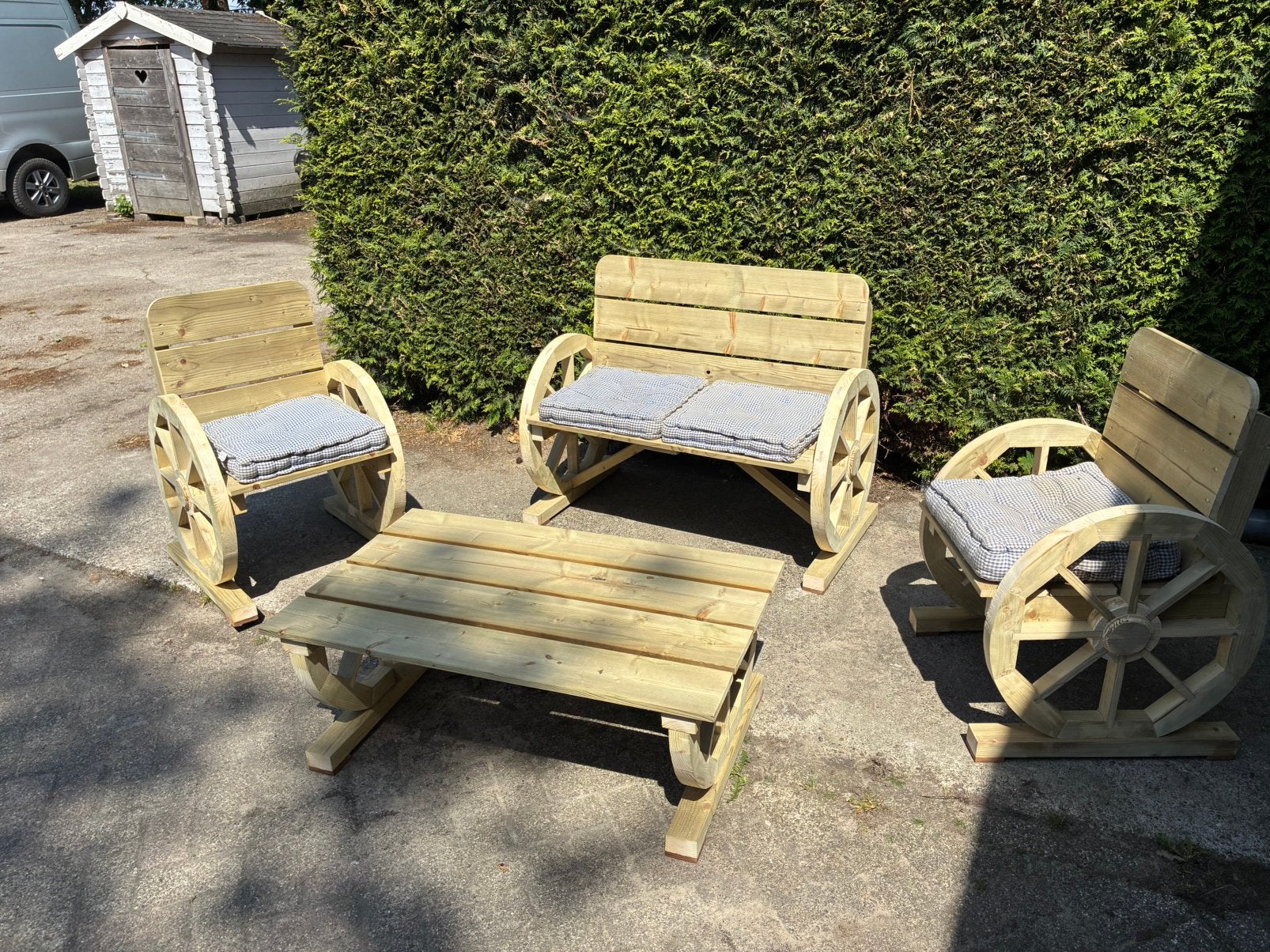 Tuinset nieuw hout landelijk, 4 zitplaatsen, Nieuw, Ophalen of Verzenden, Bank