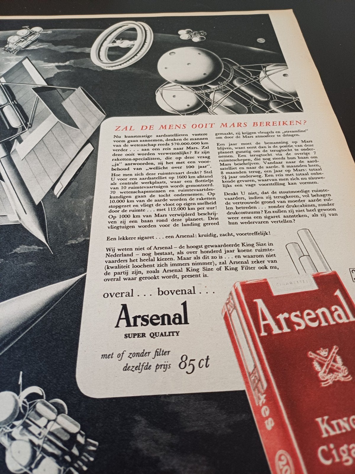 advertentie van Arsenal sigaretten mars 1956, Ophalen of Verzenden, Zo goed als nieuw, Sigarenbandjes