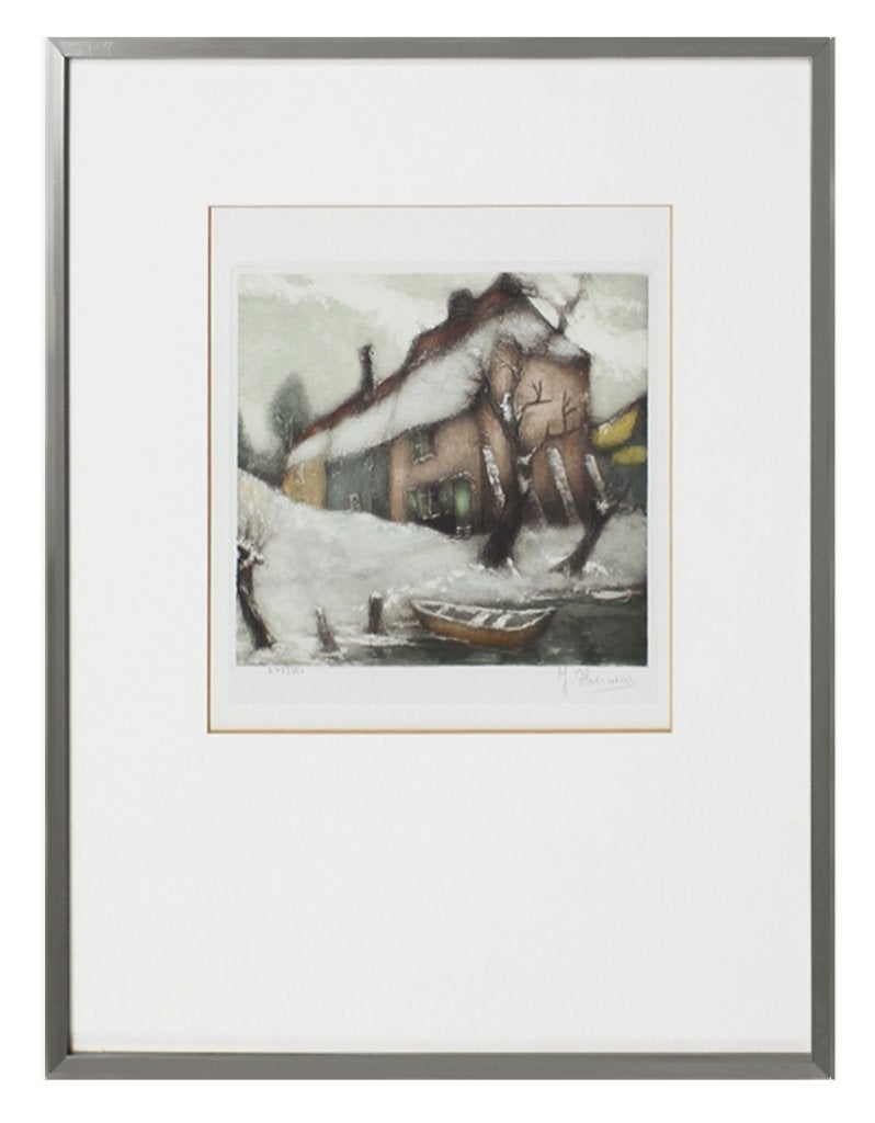 Jacques Hervens aquatint, Ophalen, Landschap, Ets, Gesigneerd