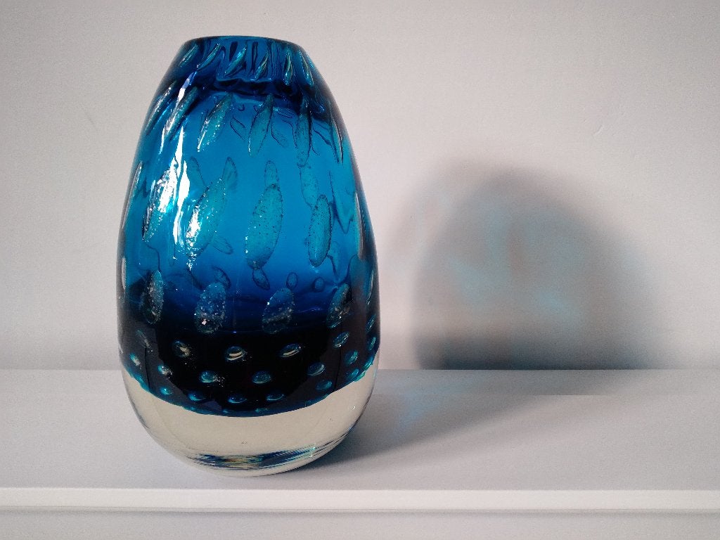 handgemaakt sommerso-vaas met bellen, Antiek en Kunst, Glas, 17 cm, Vaas, Handgemaakt