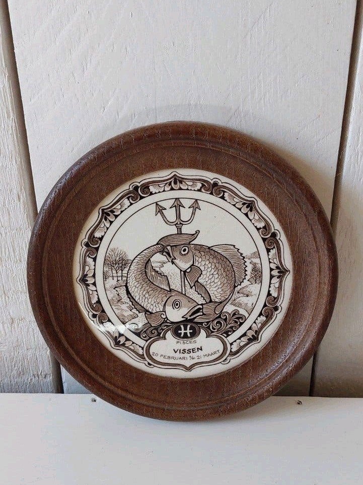 Vintage wandbordje sterrenbeeld Vissen horoscoop astrologie, Ophalen of Verzenden, Minder dan 50 cm, Schilderij