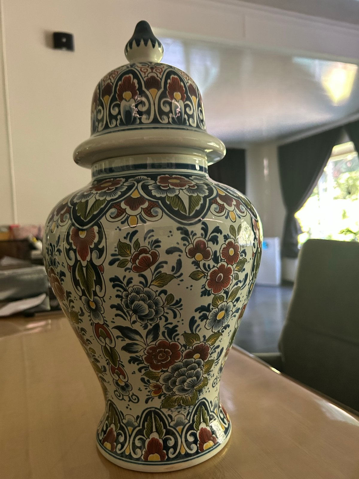 Prachtige Delfts Blauwe Vaas met Deksel - Handgeschilderd, Ophalen