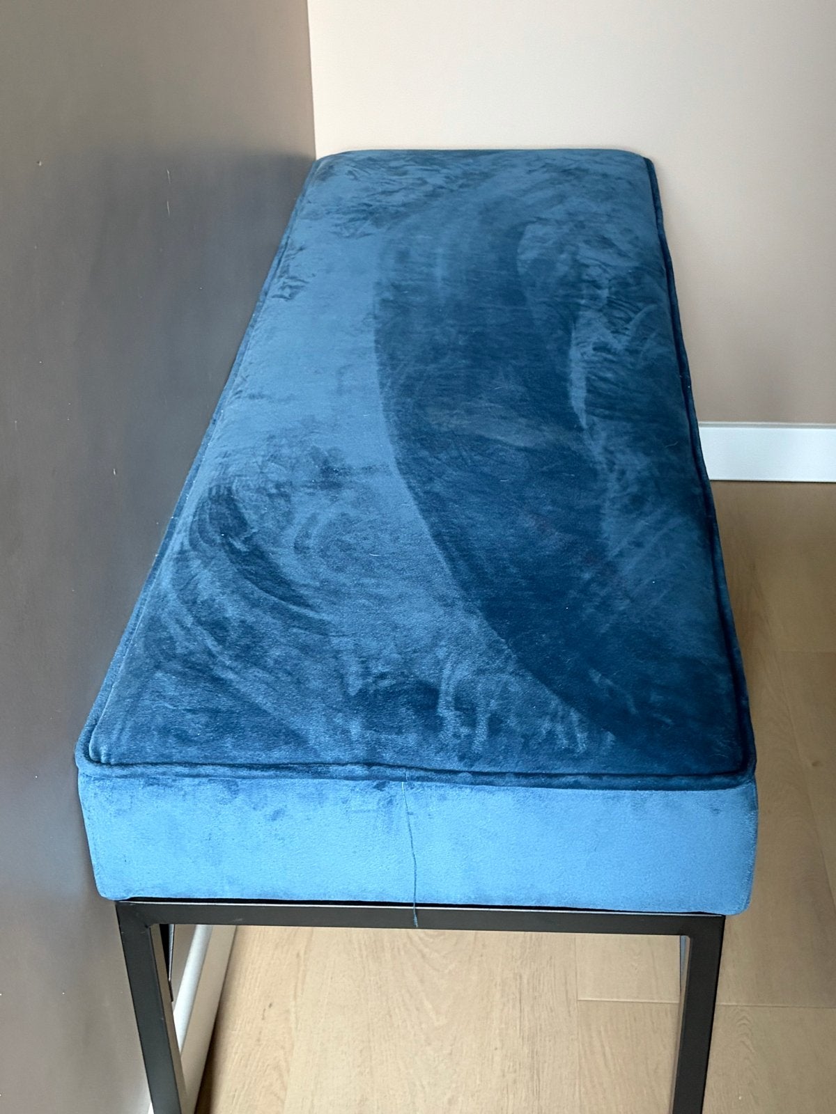 Stijlvolle blauwe fluwelen halbankje, Ophalen, Minder dan 75 cm, 150 tot 200 cm, Tweepersoons