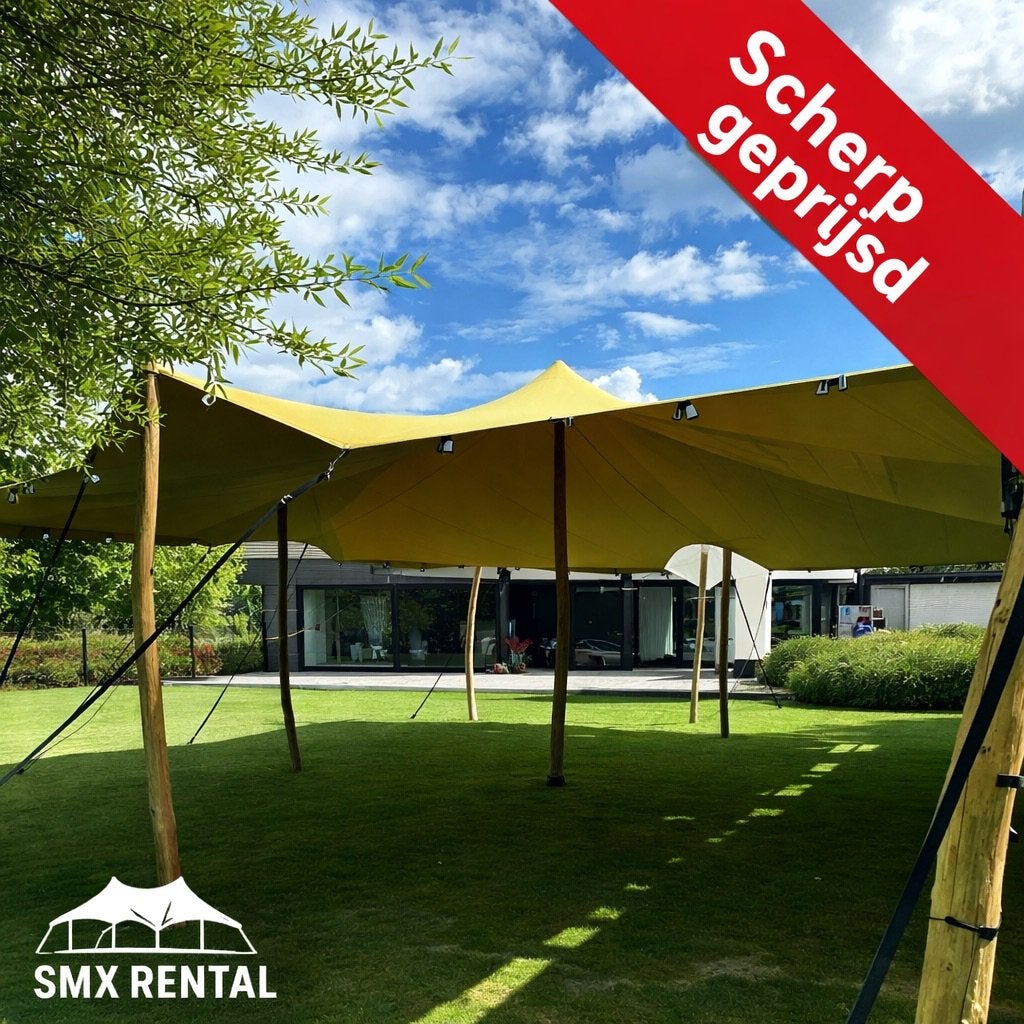 Stretchtent 7,5 x 10 - *TE HUUR*, Ophalen, Opvouwbaar, Overige typen, 6 meter of meer