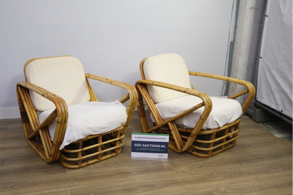 Set van 2 Vintage Paul Frankl bamboo armchairs, 1950s, Ophalen of Verzenden, Niet ingevuld, Niet ingevuld, Niet ingevuld