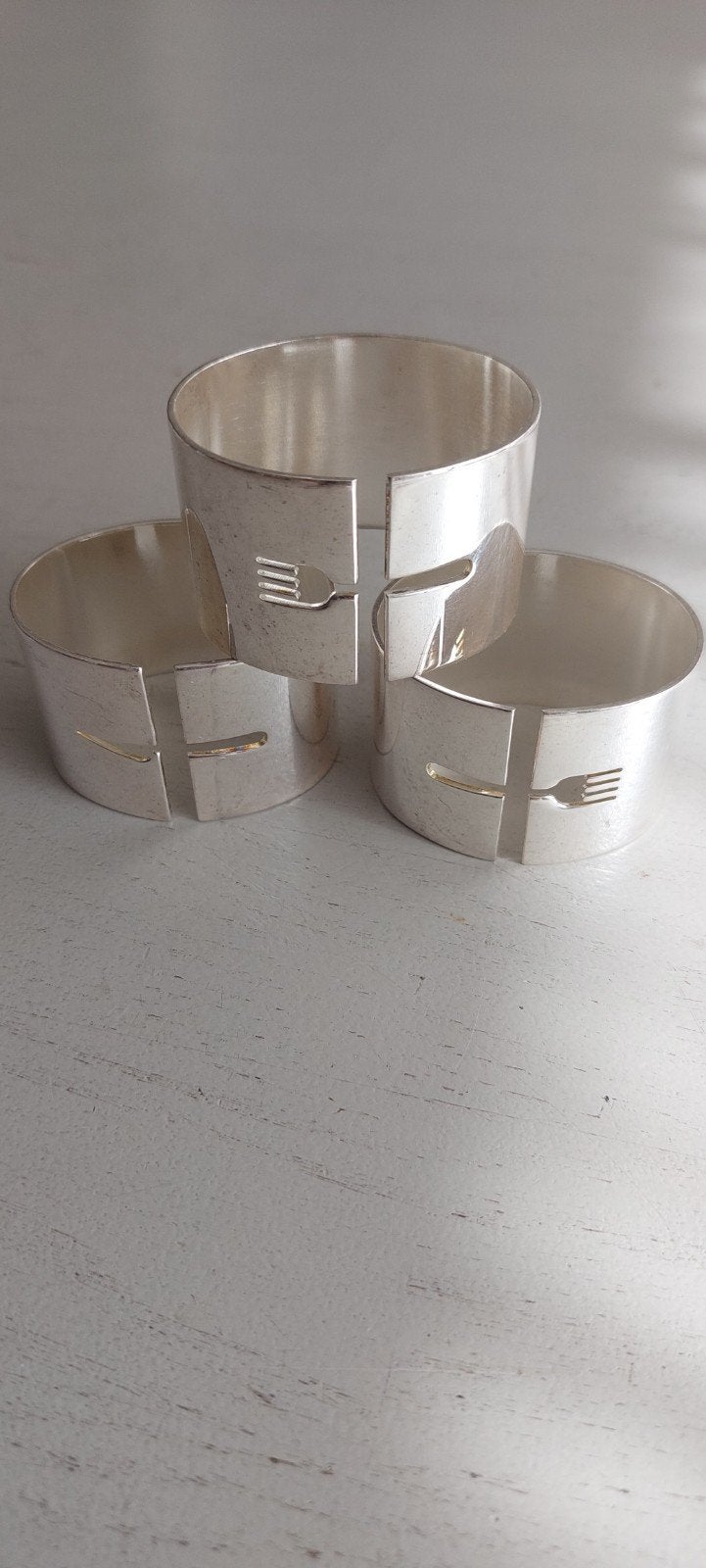 Set van 3 verzilverde servetringen met bestekdecoratie, Ophalen of Verzenden