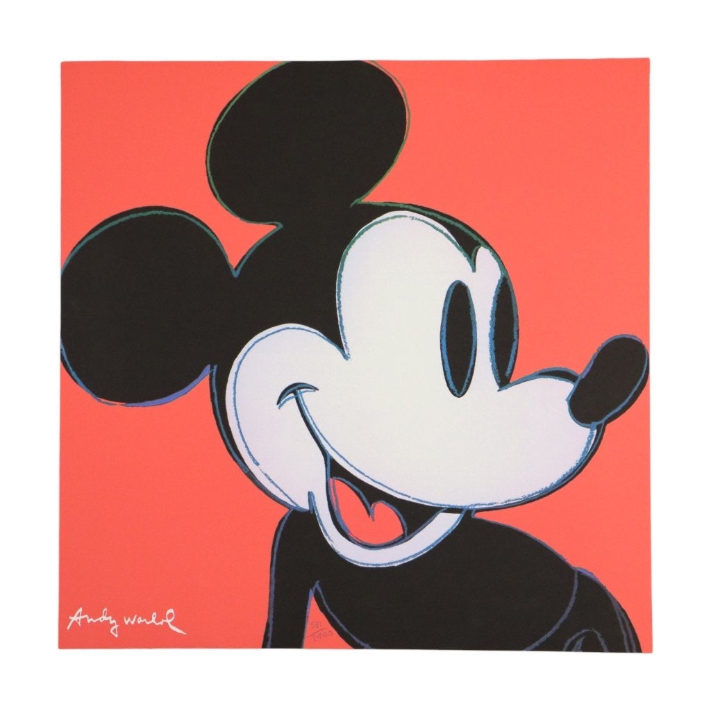 Print Naar Andy Warhol Mickey Mouse Pop Art Decoratie, Gebruikt, Vierkant, Ophalen of Verzenden, A1 t/m A3