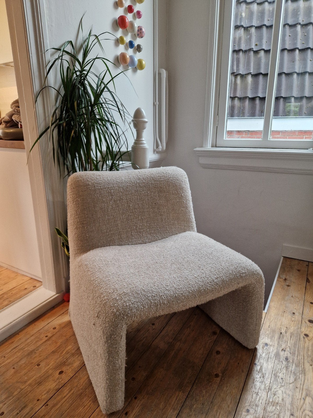 Karwei Fautuil Kate Boucle Stof - Crème, Huis en Inrichting, Fauteuils, Ophalen, 75 tot 100 cm, Zo goed als nieuw, 75 tot 100 cm