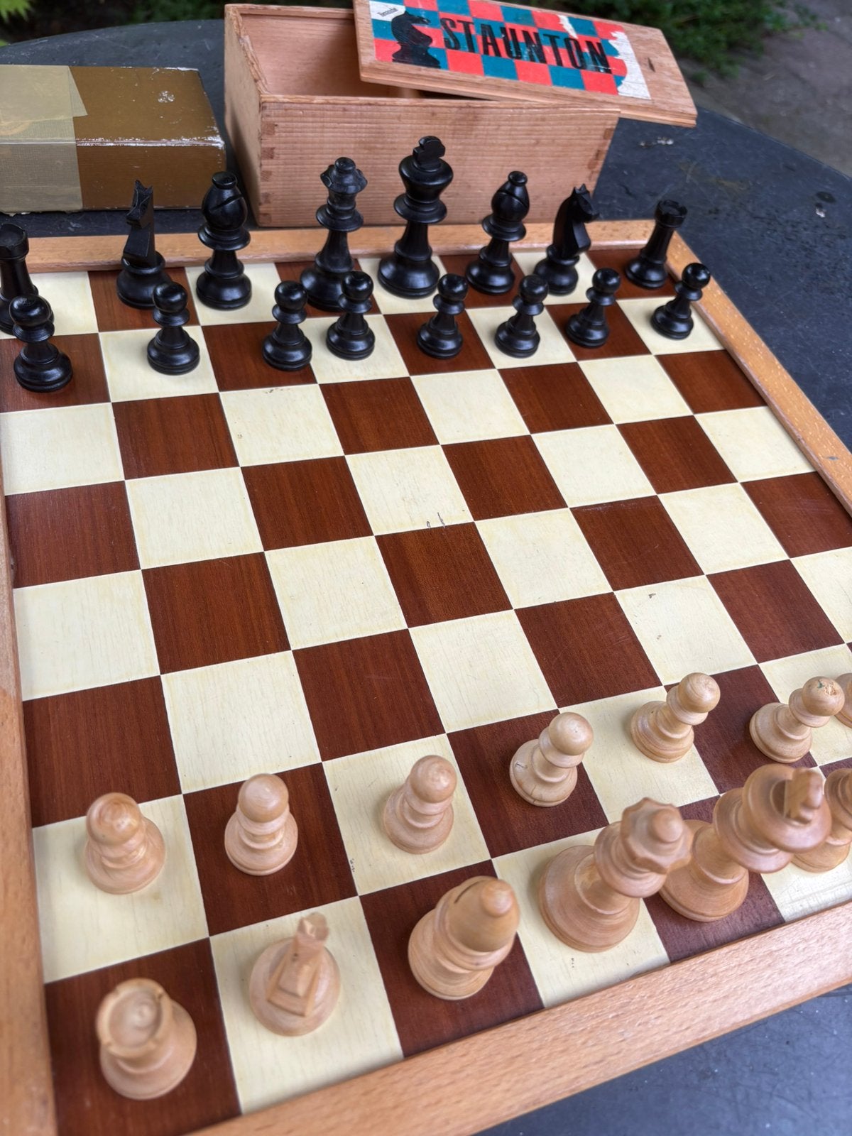 Houten SCHAAKSPEL COMPLEET HOMAS BORD 39/39cm K8cm DAMMEN, Een of twee spelers, Ophalen of Verzenden, Gebruikt