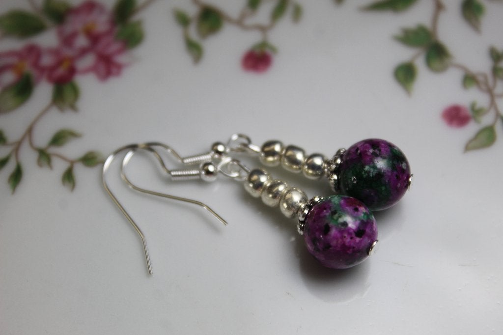 Zoisiet Natuursteen Oorbellen - Groen & Magenta, Overige materialen, Hangers, Overige kleuren, Nieuw