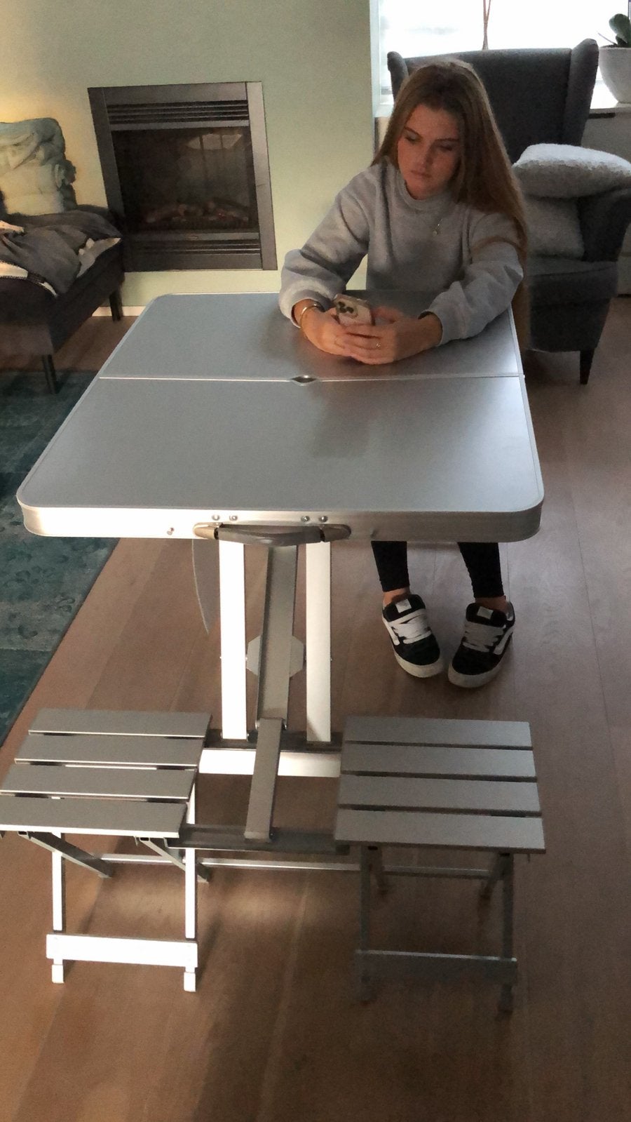 Campart Picknicktafelset 4 personen, Tuin en Terras, Ophalen, Aluminium, Zo goed als nieuw, Inklapbaar