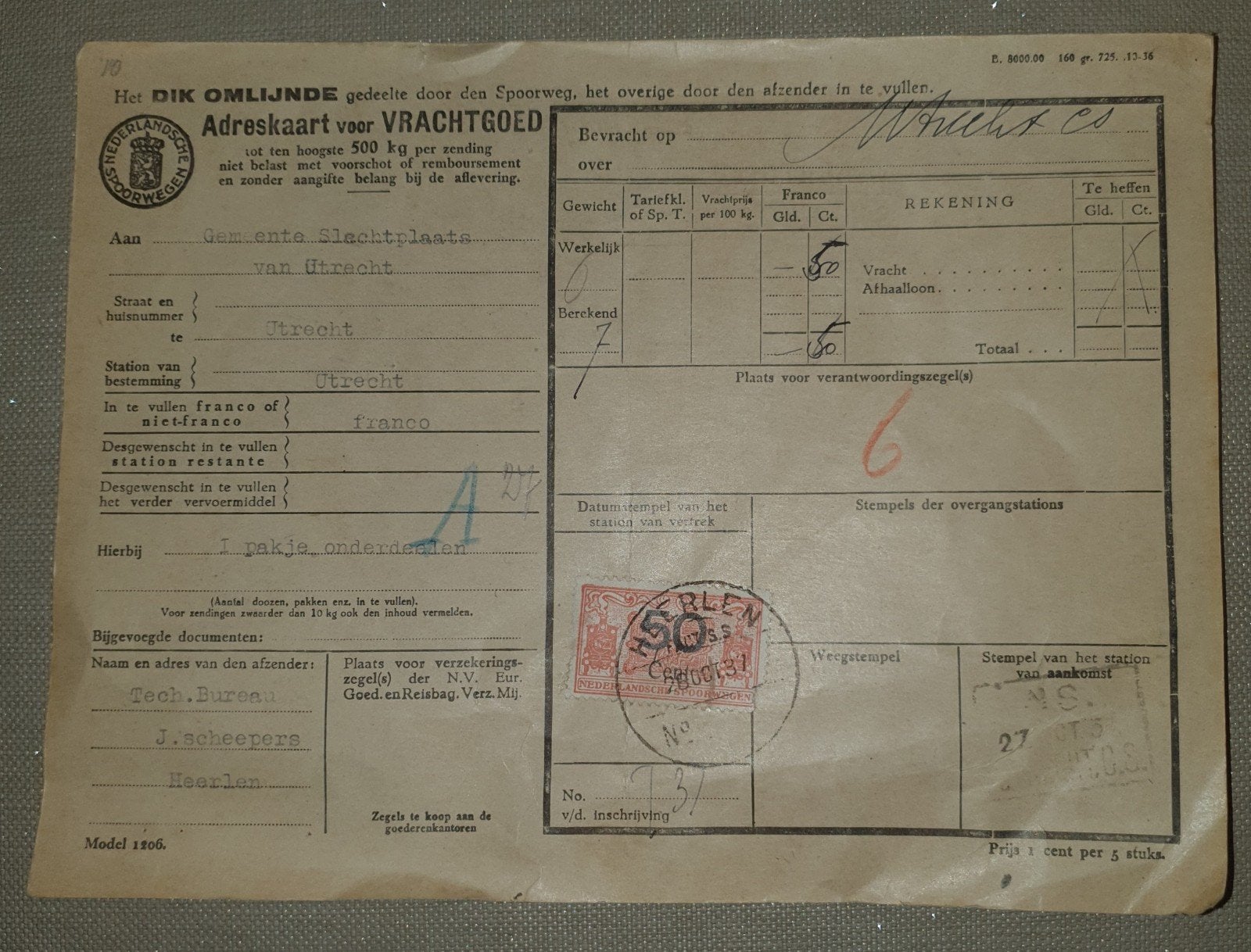 NS Vrachttarief Zegel Stempel Vrachtgoed (1906), Ophalen of Verzenden, Gebruikt, Trein