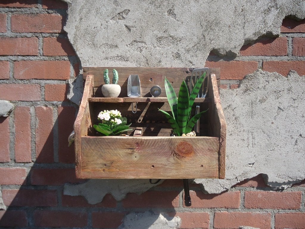 Woonaccessoires - houten vintage decoratie - ophang bak -oud, Gebruikt, Hout, Decoratieobject, Ophalen of Verzenden