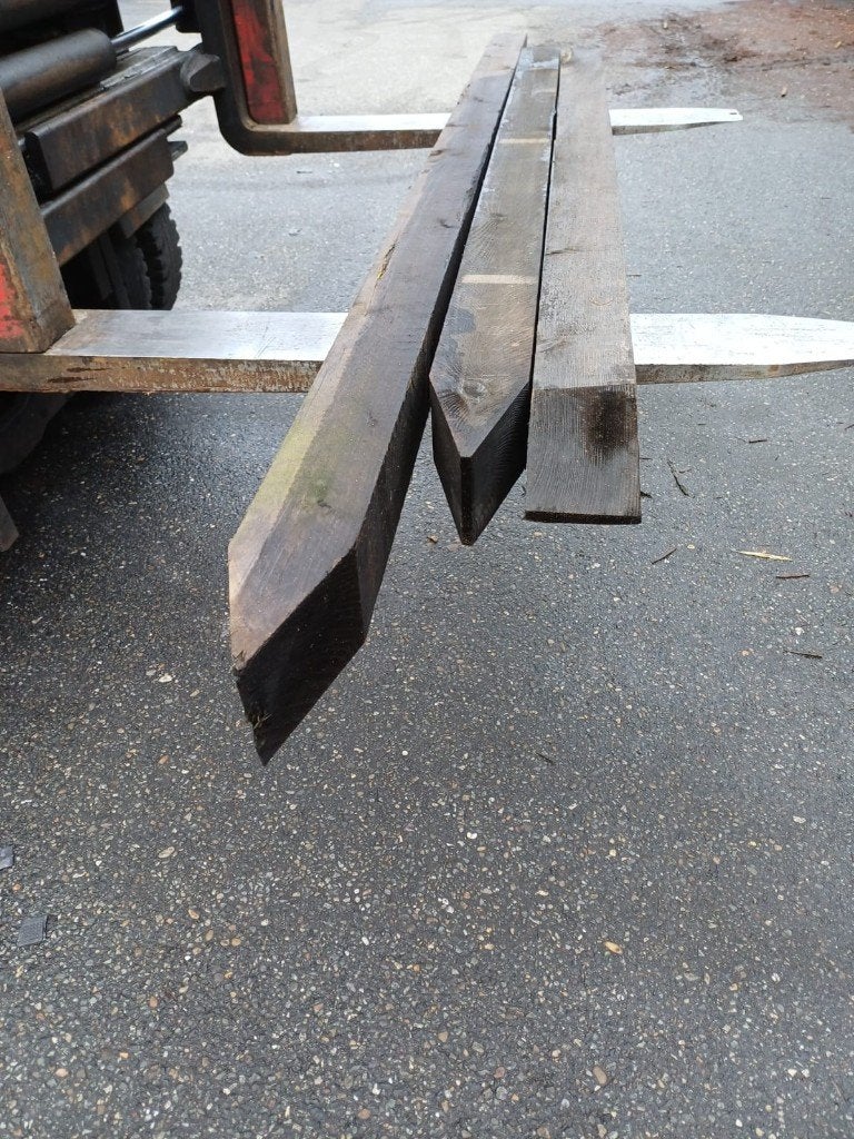 Zwart geïmpregneerd grenen, gepunt 100x100mm nr. 650, Ophalen, Zo goed als nieuw, 180 tot 250 cm, Balken