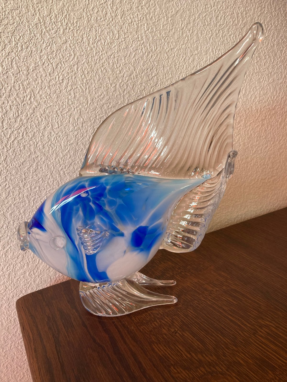 Murano glazen vis sculptuur in blauw en wit, 27x23cm, Antiek en Kunst, Ophalen of Verzenden, Beeld, Blauw, Glas