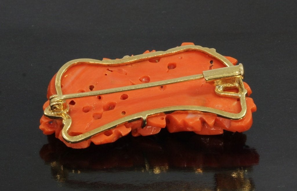 Bloem koraal antieke 14k gouden vintage broche fraai dames, Ophalen of Verzenden, Goud, Broche, Met edelsteen