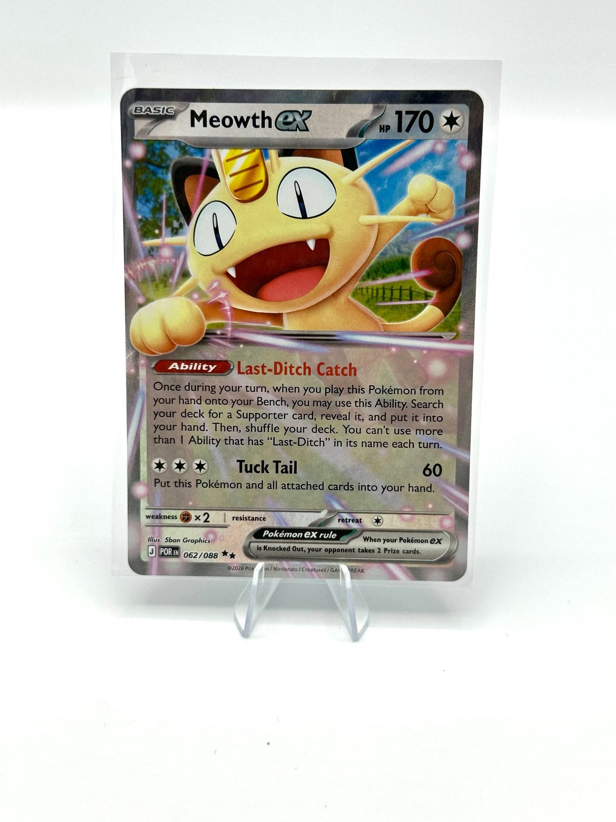Pokémon Meowth ex 062/088 - Zeldzame kaart, Verzenden, Zo goed als nieuw, Losse kaart